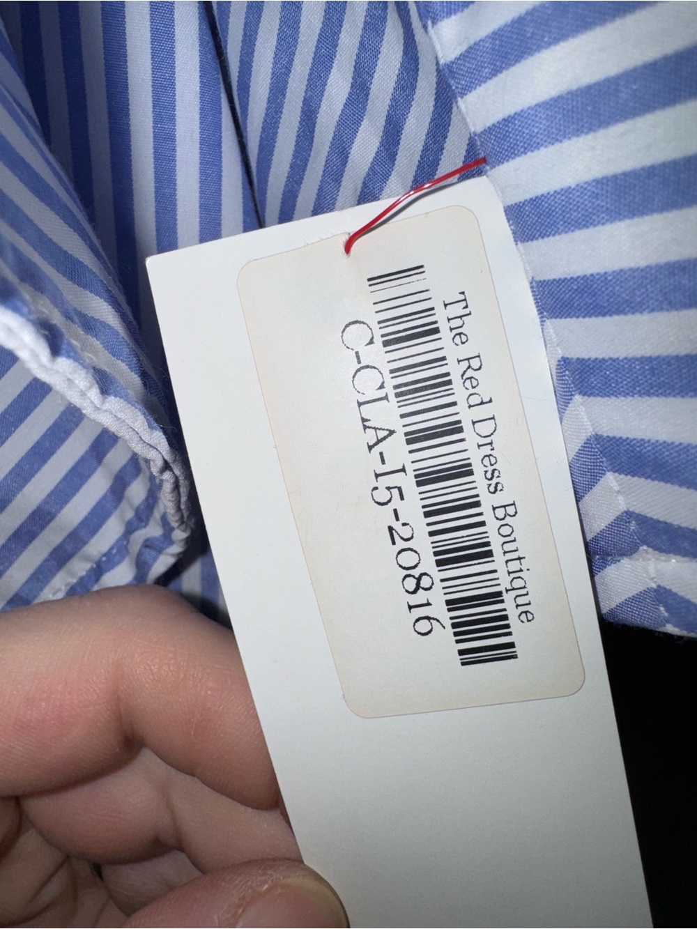 Striped Blue Off-the-Shoulder Ruffle Blouse - Picture 6 of 6